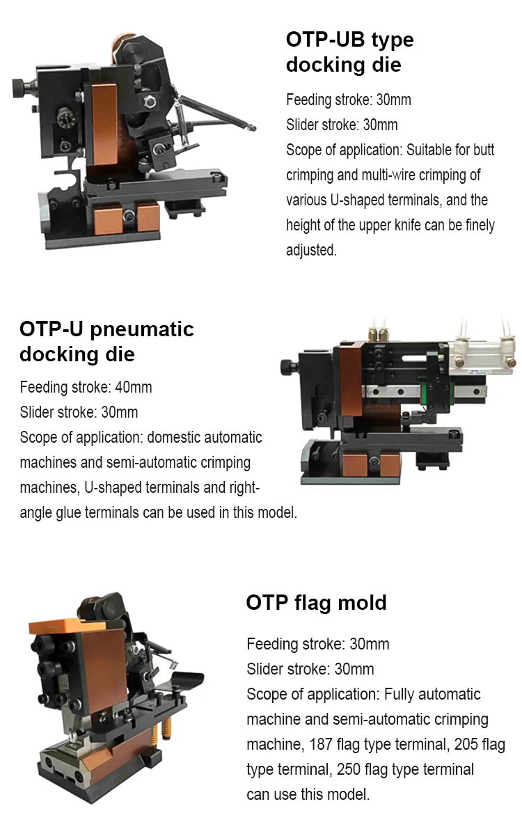 OTP mold for all types of terminal crimping machines, OTP mold for stripping machines, die Crimping mold change, termina