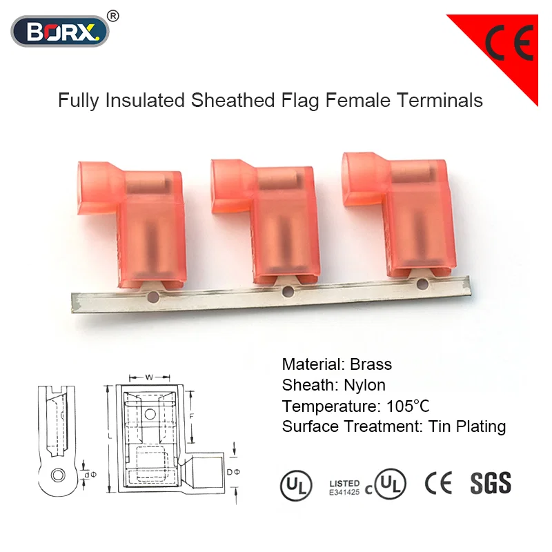 Brass Nylon insulated sheath male and female terminals Roll flag sleeves terminal, Sleeves Terminal, Insulated Terminal